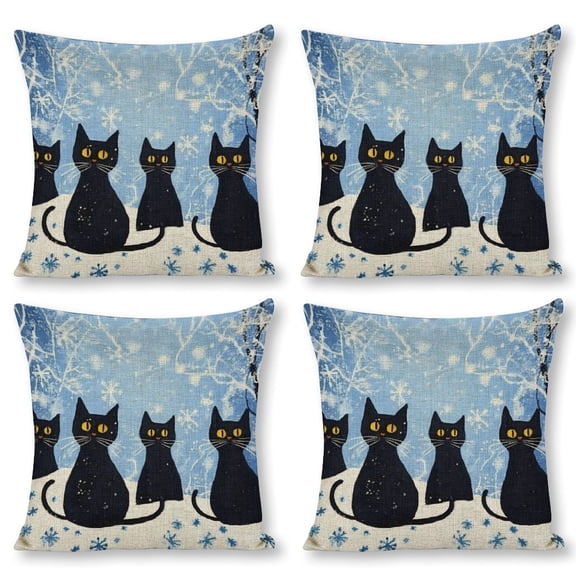 black cats snowlinen throw pillowcase decoration pillowcase gifting preferred 18x18 inch cushion cover 4 sets sofa pillowcase sofa bedroom living room car