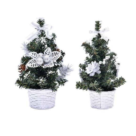 2 piezas exquisita decoración de árbol de Navidad en miniatura modelo de árbol de Navidad regalos decoración de fiesta en casa realista (20 cm plata B y plata A)