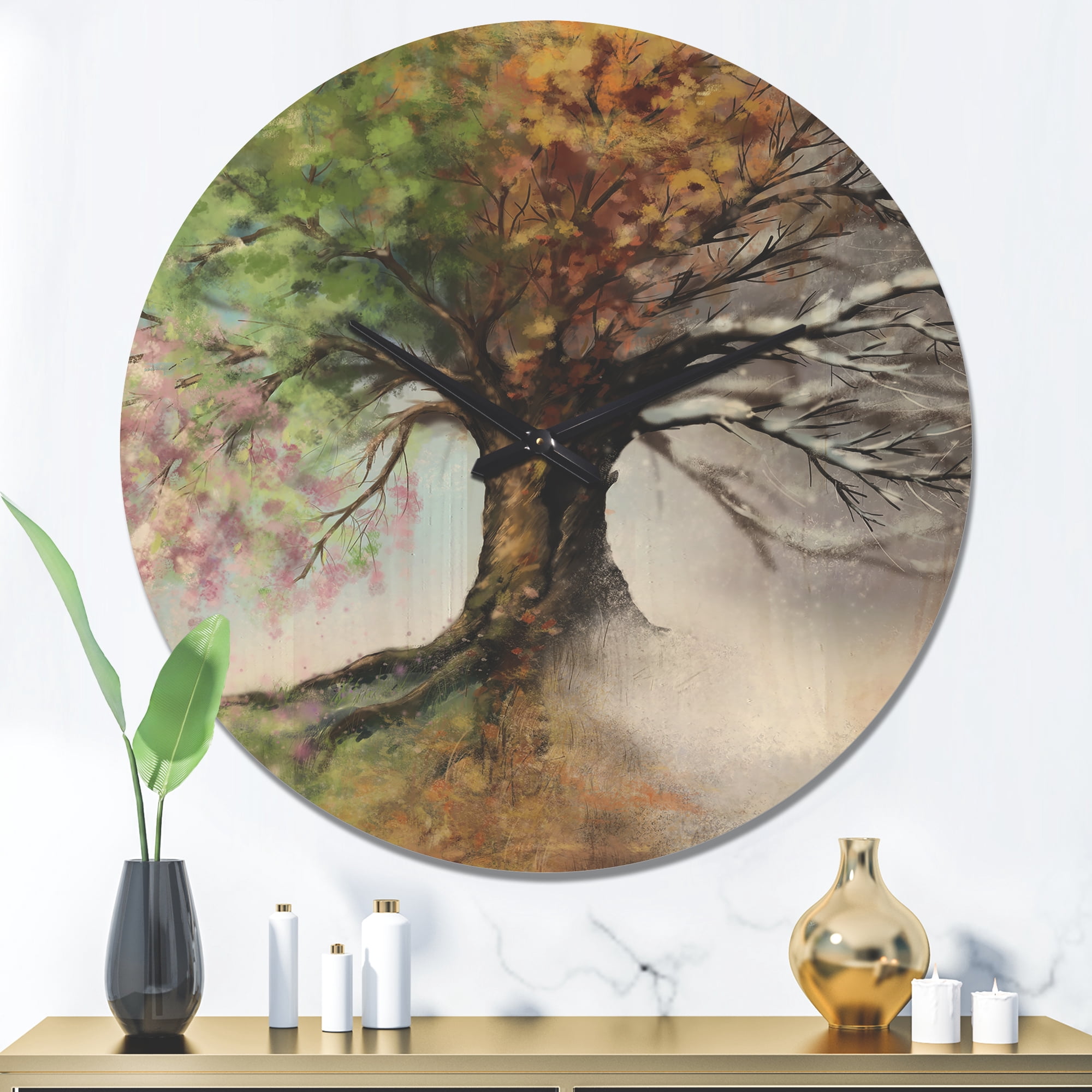 Designart 'Four Seasons Tree' Rustic Wood Wall Clock