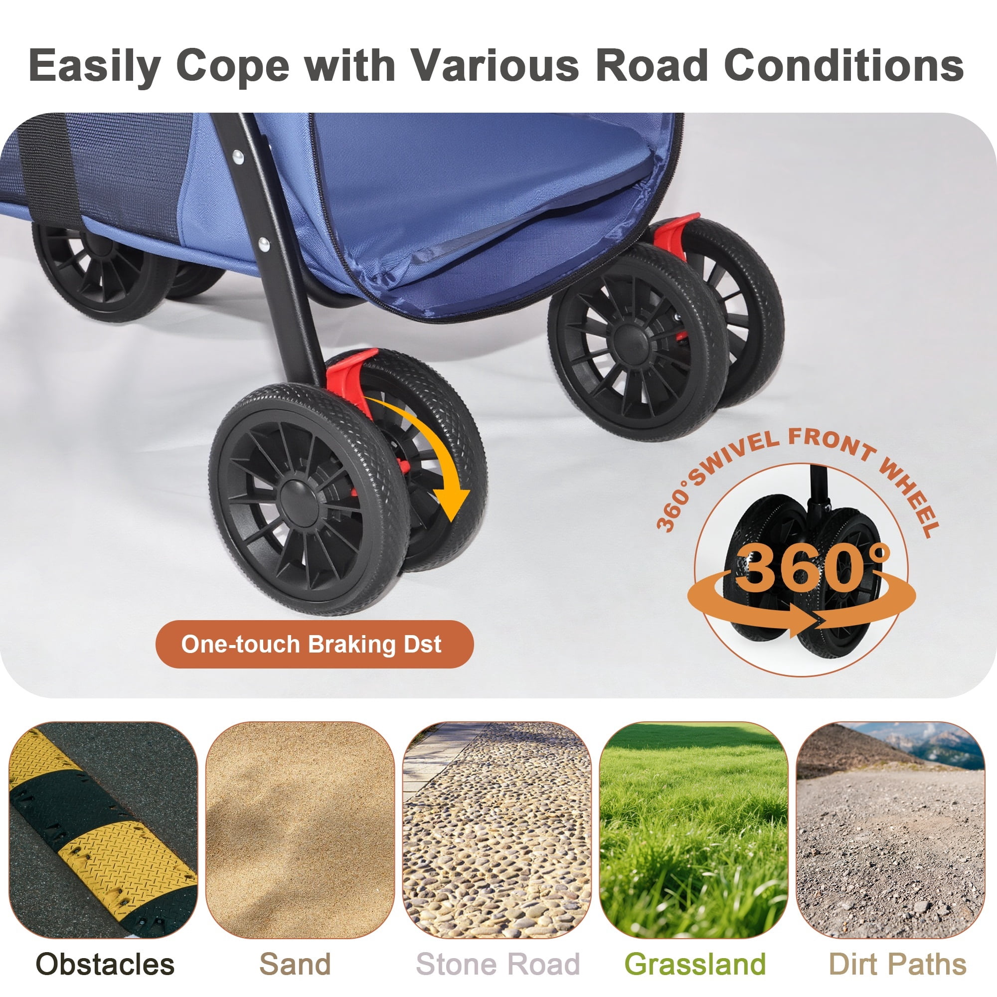 4-Wheel Folding Pet Stroller for Small Dogs and Cats, Pet Rolling Carrier with Storage Bag, Breathable Mesh & 2 Safety Leashes