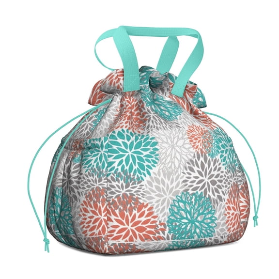 Boho Bohemia Pioneer Flower Art Drawstring Lunch Bag Women - Drawstring Lunch Bag Insulated for Work Office - Stain-Resistant Large Lunchbags for Women with Multi-Pockets