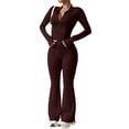 thumbnail image 2 of Women 2 Piece Outfits Tracksuit Set Long Sleeve Zipper Yoga Jacket and Flare Pants Workout Set With Pockets, 2 of 5