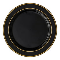 Smarty 7.5" Black with Gold Edge Rim Plastic Salad Plates 120ct