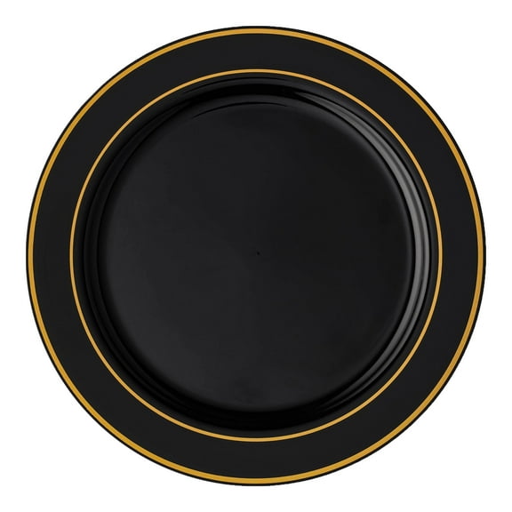 Smarty 7.5" Black with Gold Edge Rim Plastic Salad Plates 120ct