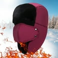 thumbnail image 2 of Clearance! Fdelink Trapper Hat Winter Hats Adult Winter Outdoor Solid Thicken Neck Protection and Windproof Warm Riding Hat Wine, 2 of 6
