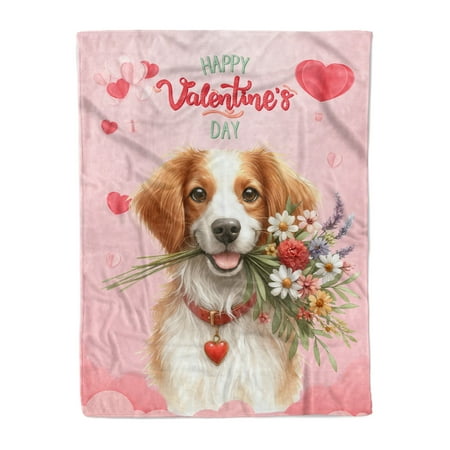 Happy Valentine s Day Brittany Spaniel holding flowers Cozy Fleece Blanket Brittany Dog Lover Gifts Idea Warm Soft Throw Blanket – 3005 Happy Valentine s Day Brittany Spaniel holding flowers Cozy Fleece Blanket Brittany Dog Lover Gifts Idea Warm Soft Throw Blanket – 3005