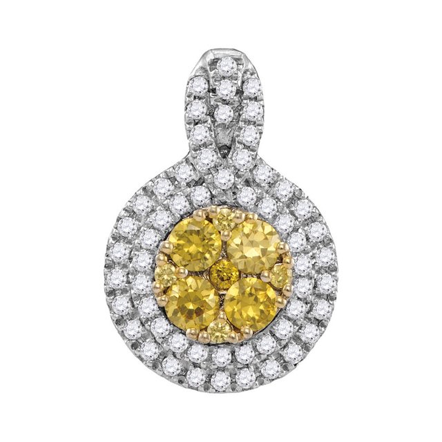 Pendentif en Or Blanc 14kt pour Femmes, Cadre Rond en Diamant Jaune 1.00 Cttw