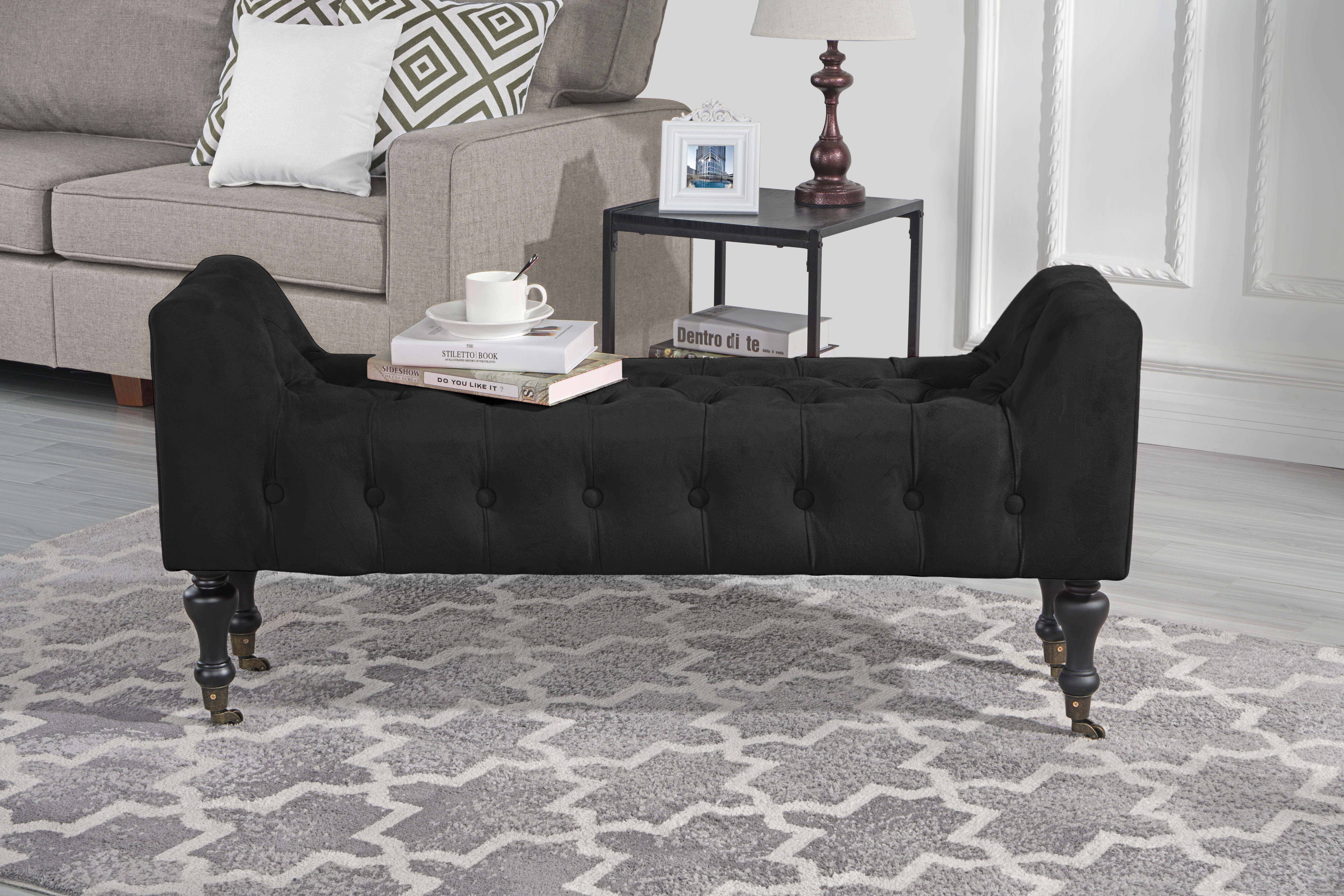 Traditional Rectangular Tufted Microfiber Footrest / Footstool