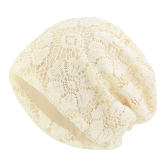 Fgnfyis Women‘S Foldable Mesh Handmade Floral Lace Chemotherapy Hair Loss Caps, Slouchy Hat - Hats for Women White_001