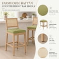 thumbnail image 6 of French Country Rattan Counter Height Stools, Linen Upholstered Bar Stools Set of 2, Farmhouse Wooden Barstools with Cane Back, Olive Kitchen Island Chairs, Sillas para Barra de Cocina (Olive, 2 Pcs), 6 of 8