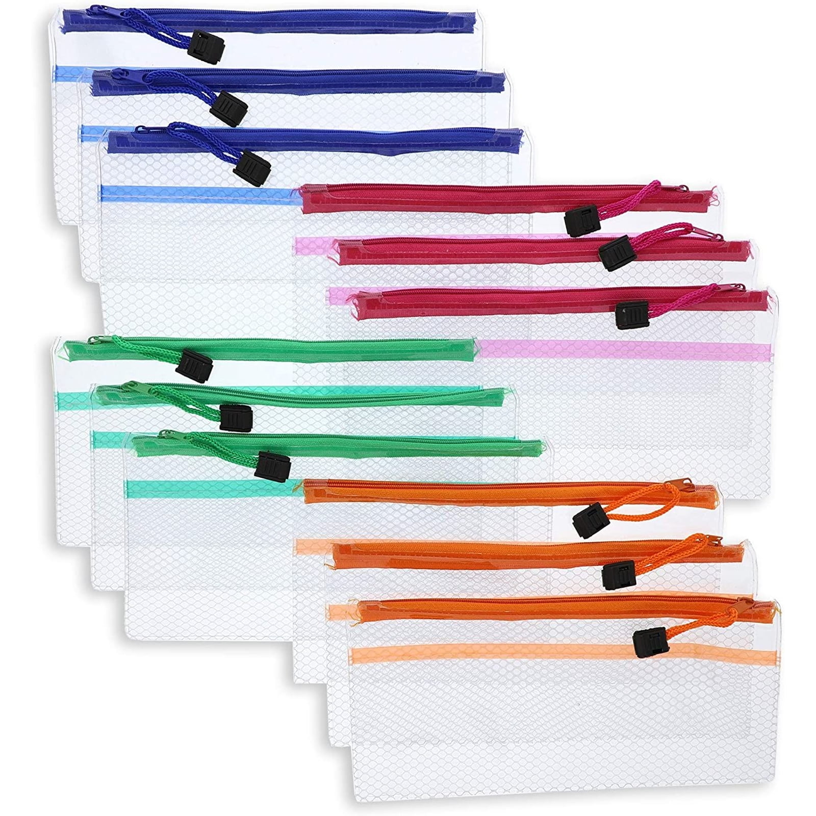 14Pcs 7 Color Pen Pencil Case Zip Pouch Double Layer File Bag Storage Waterproof 