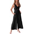 thumbnail image 6 of Women's Sleeveless Jumpsuit, Solid Front Ruched Wide Leg Romper, 6 of 9