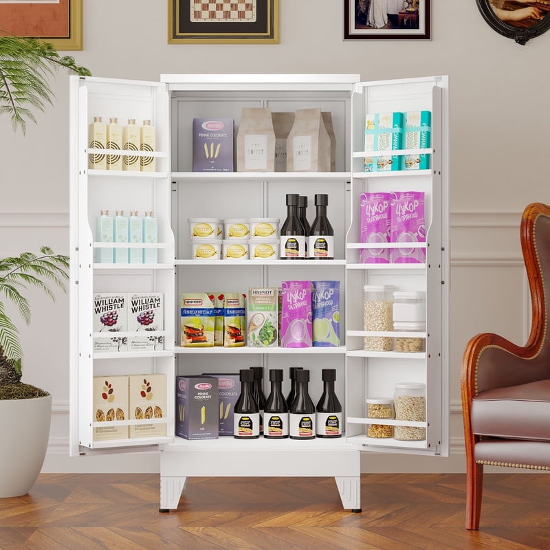 EROSOEI Sturdy Metal Kitchen Food Pantry Storage Cabinet with 2 Doors and 3 Adjustable Shelves