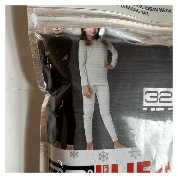 Kids 32 DEGREES HEAT Piece Black Thermal Top Leggings Set, S-6/7