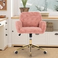 thumbnail image 2 of ENYOPRO Office Chair with Chrome Legs, Ergonomic Teddy Desk Chair Vanity Chair with Wheels, Modern Computer Chair for Home Office,Pink, 2 of 6