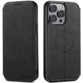 thumbnail image 1 of Funda tipo cartera para iPhone 14 Pro Max, clásica funda tipo libro de piel sintética con tarjetero [con Magsafe], cierre magnético y función atril, color negro., 1 of 6