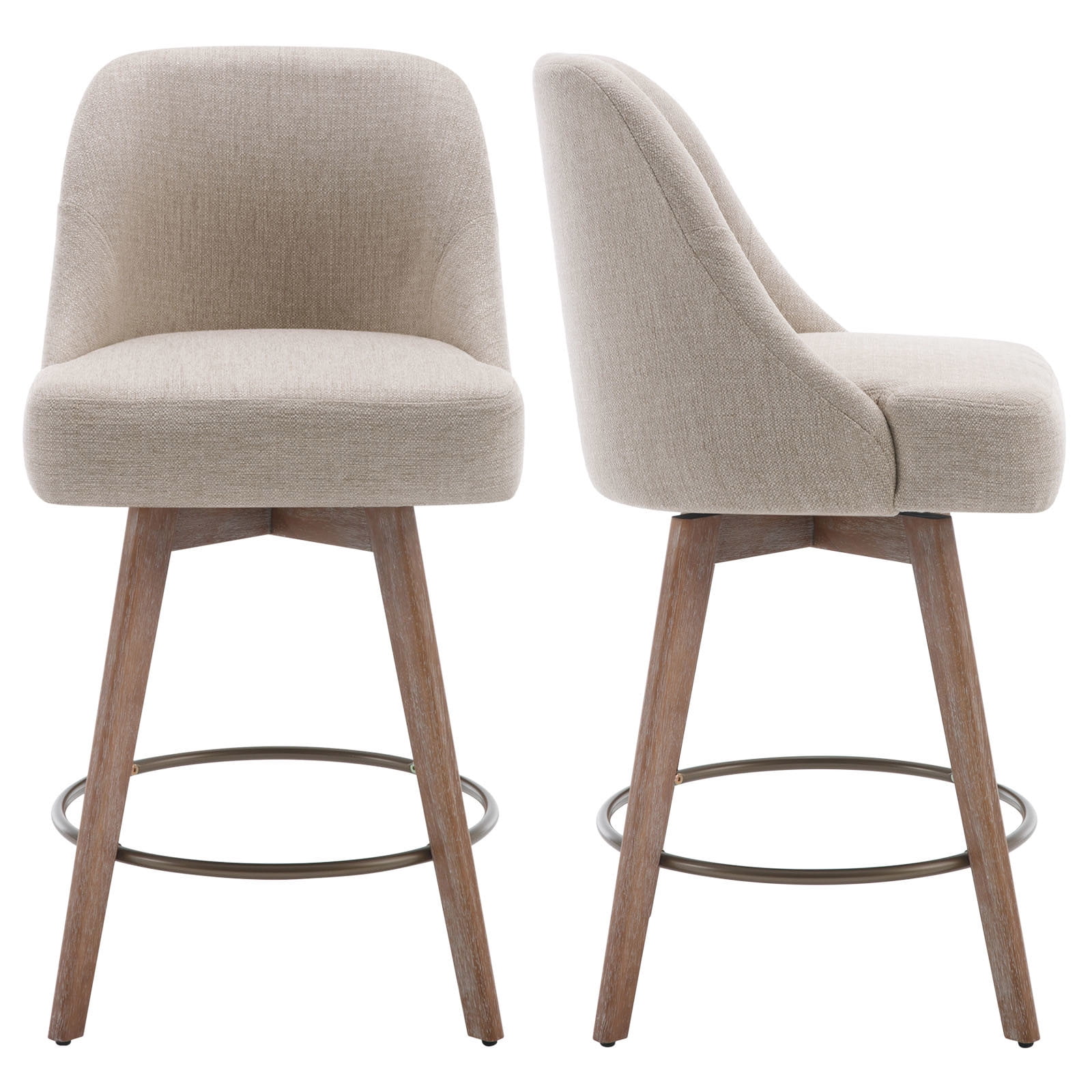 ANMINY Counter Height Bar Stools Upholstered Linen Fabric Swivel Barstools, Set of 4, 26" Seat Height with Back Mid-Century Chairs Island Stools for Home Bar Kitchen Pub