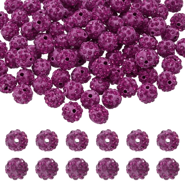 105 Pcs 10mm Perlas de arcilla con strass para hacer joyería, perla de bola de disco al por mayor para pulsera, collar, arete, manualidades, decoración DIY, morado