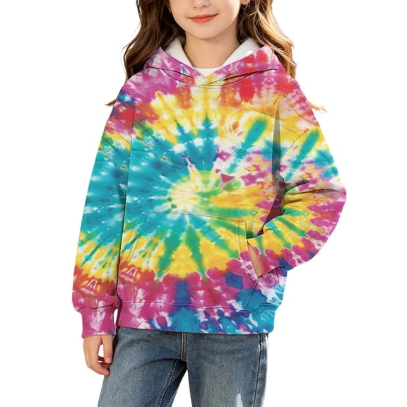 Tdoqot Girls Tie Dye Fashion Hoodie- Long Sleeve Casual Fall Cute Kids Pullover Sweatshirt Multicolor Size 4-14