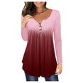 thumbnail image 2 of Puntoco Mujeres Casual Gradiente Impreso Pulloverround Cuello Manga Larga Botones Blusa tops Puntoco Puntoco-779, 2 of 4