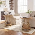 thumbnail image 4 of Tribesigns 2-Tier Round Side Table, Industrial End Table Bedside Table with Metal Frame & Open Shelf for Couch Side, Living Room (2PCS, Light Brown & Gold), 4 of 6