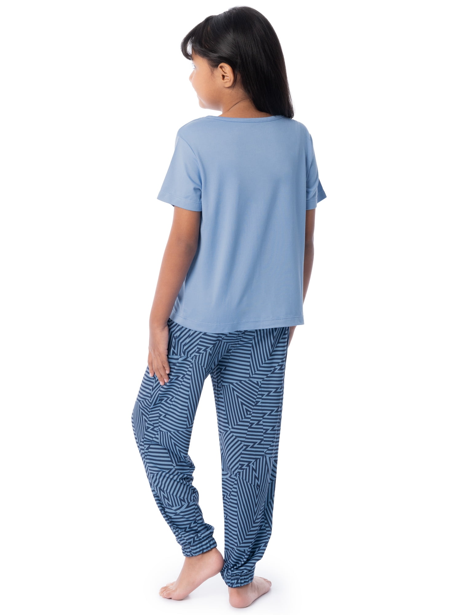 Fruit of the Loom Girl's Getaway Loose Fit Short Sleeve Top, Pajama Sleep Pant & Short Set, 3-Piece, Sizes 4/5-14/16
