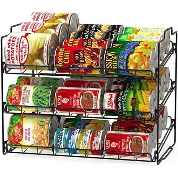 Stackable Can Rack Organizer for Kitchen and Pantry, 3 Tier, Black