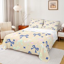 Homewish Rainbow Bow-Tie Queen Sheet Sets 4-Piece, Princess Style Flat Sheet, Cute Kawaii Bow Knot Queen Fitted Sheet, Ultra Soft Home Decor