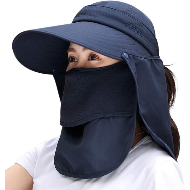 Sombreros de pesca con ala ancha y protección UV para mujer, sombrero de verano plegable con cola de caballo y solapa desmontable