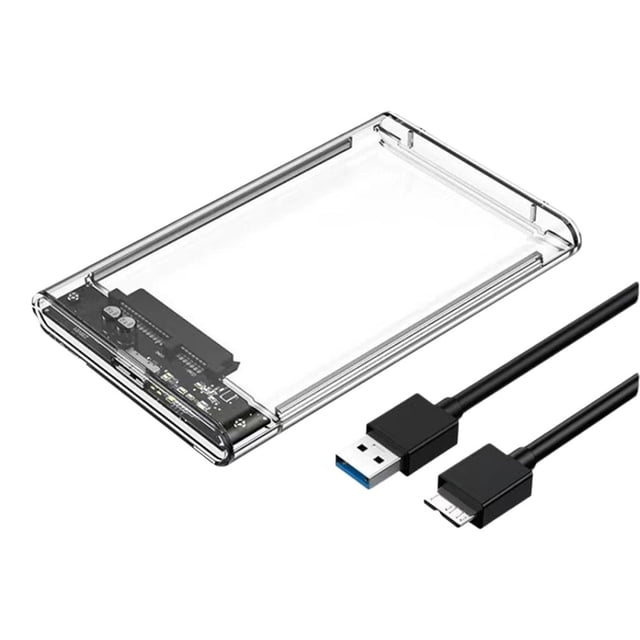 Clear Acrylic 2.5-Inch SATA Drive Enclosure, 5Gbps Speed & Intelligent Sleep Mode, Portable External Hard Drive Case for PC or Mac