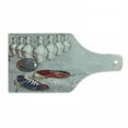 thumbnail image 1 of Bowling Party Cutting Board, Bowling Shoes Pins and Ball in Grunge Style Print, Decorative Tempered Glass Cutting and Serving Board, Wine Bottle Shape, Pale Grey Dark Blue, by Ambesonne, 1 of 1
