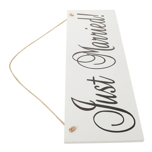FRCOLOR Wooden Just Married Wedding Hanging Sign with Twine for Ceremony Decoration 40x14x0.9cm Multi Color