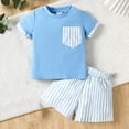 thumbnail image 2 of Fesfesfes 0-3 Years Toddler Baby Boys Summer Outfits Letter Embroidery Round Neck Short Sleeve Pocket T-Shirts Elastic Waist Shorts 2Pcs Clothes Set(Blue,12 Months), 2 of 9