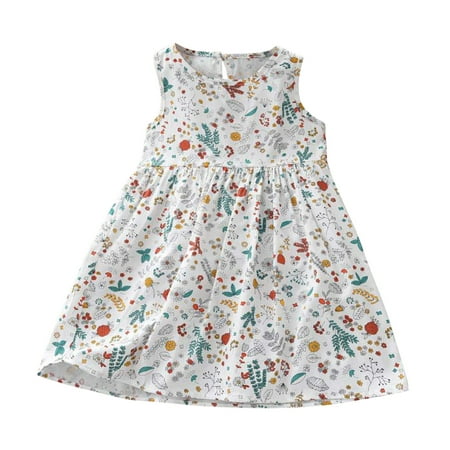

Fsqjgq Two Piece Dresses for Girls Summer Girls Dress Casual Princess Dresses Sleeveless Floral Print Kids Cotton Beach Dress Kid Dresses for Girls Cotton Blend White 110