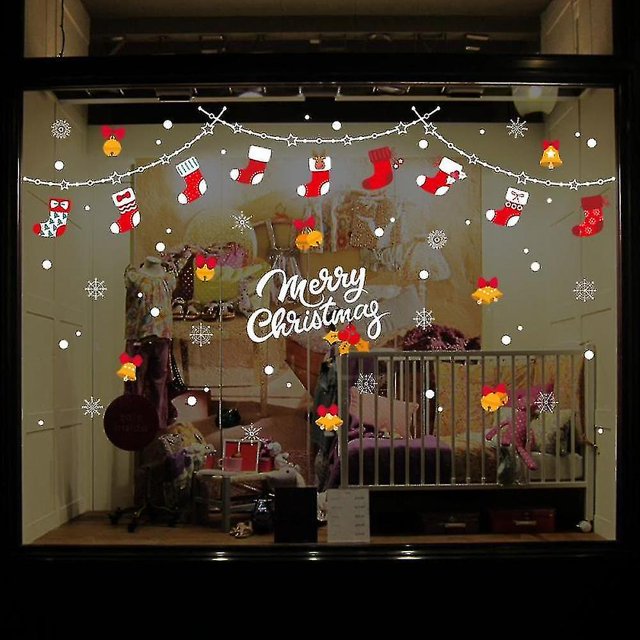 Yyh-Calcetines navideños Calcomanía para ventana Tienda Decoración de vidrio