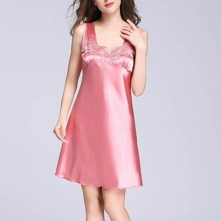 

Yubatuo Fashion Women s Solid Color Sexy Sleeveless Casual Loose Home Nightdress Red M