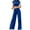 Blue, variant on Fashion Plus Size 2 Picec of Sets for Womens Summer and Fall Casual Comfortable Solid Color Short Sleeve Round Neck Midriff-baring Solid Color Elastic Waist Pants Sets