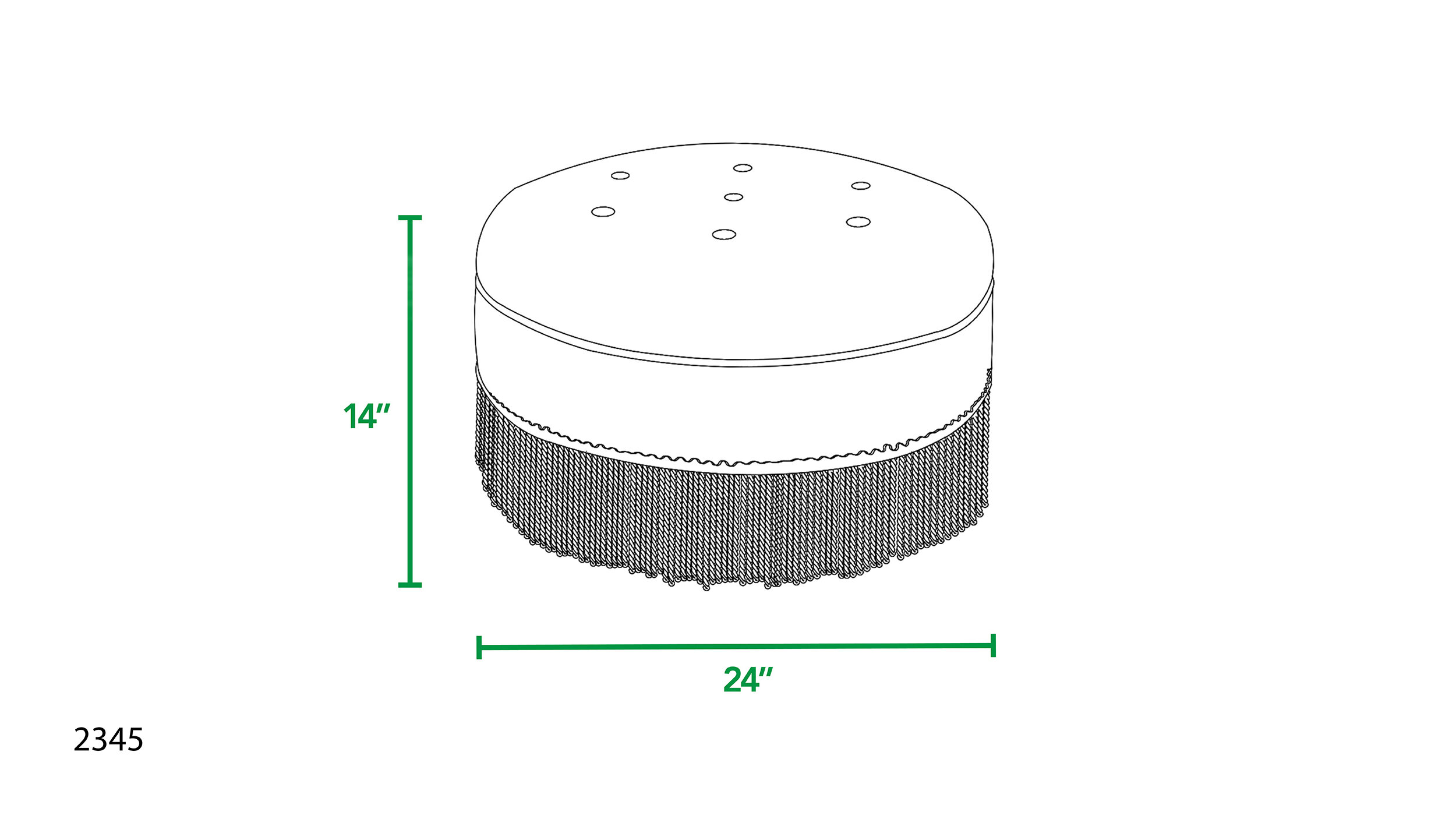 24" Round White Chenille Ottoman with Tassel Fringe, Upholstered Accent Stool for Living Room