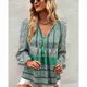 thumbnail image 2 of Mujeres de la Impresión Floral Con Cuello En V Camisa Cordón Manga Larga Blusas Loose Fit Temporadas Primavera y Otoño Superior para Vacaciones Ocio Verde M, 2 of 7