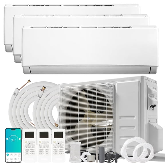 PHILODECO 3 Zone 12000 12000 12000 BTU Wi-Fi Mini Split AC/Heating System,20 SEER2 Ductless AC,36000 BTU Split Air Conditioner with Pre-Charged Condenser, Heat Pump & 25Ft Line Set, 208-230V