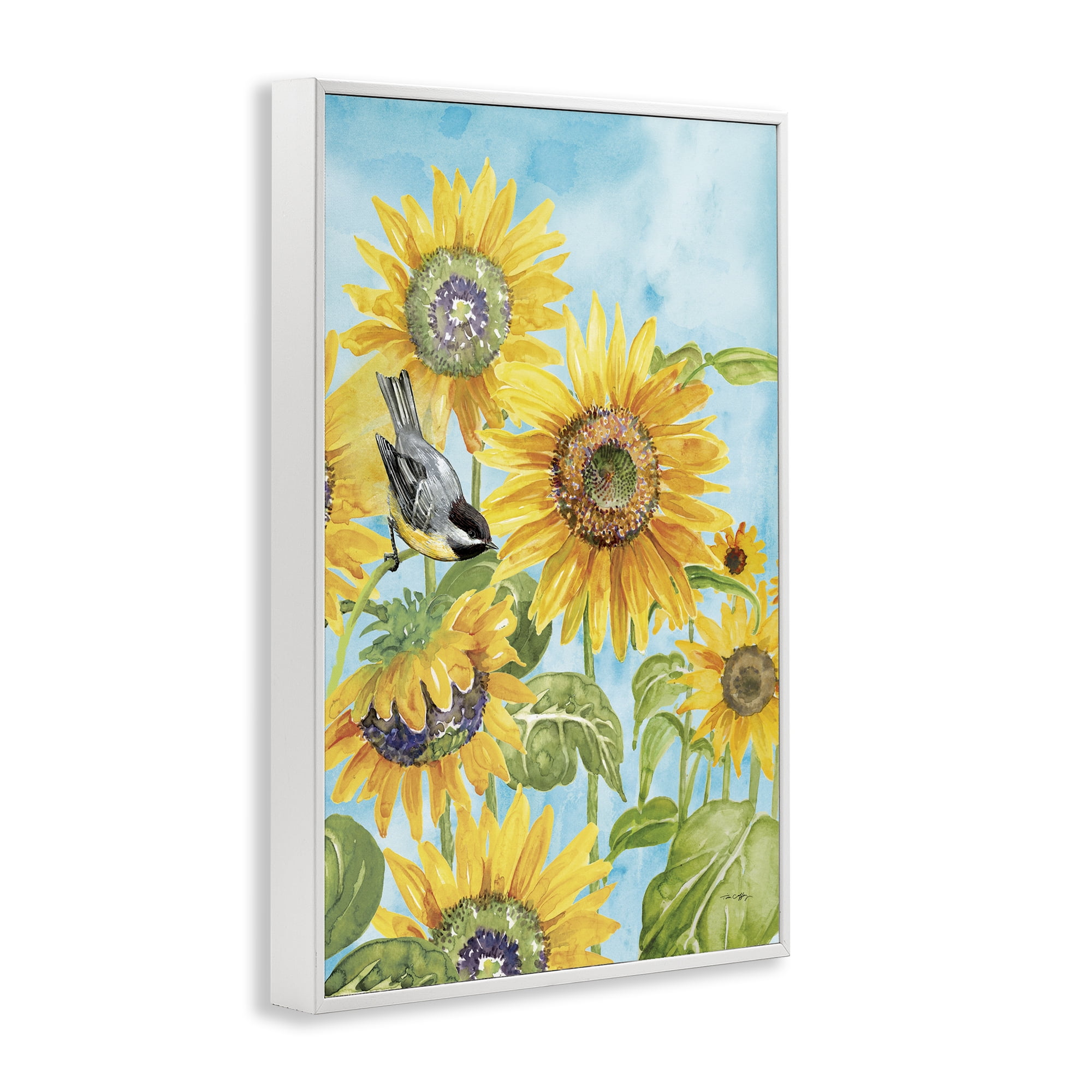 Stupell Industries Sunflower Honey Bird White Framed Giclee Art, design by Tim Coffey