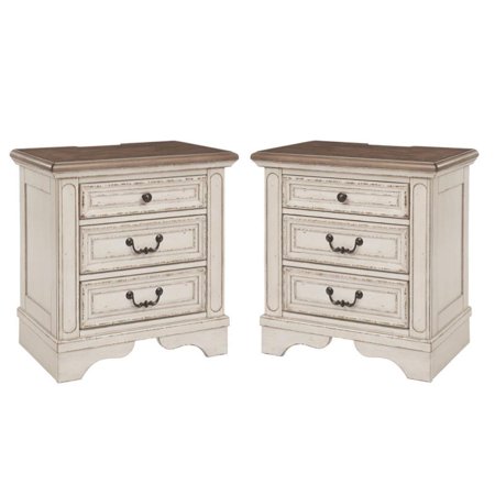 Home Square 2 Piece Solid Wood Nightstand Set in USB Ports in White and Brown