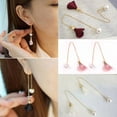 thumbnail image 2 of Grandest Birch Women Flower Drop Faux Pearl Dangle Long Chain Earrings Jewelry Charm Metal, Faux Pearl Pink, 2 of 8