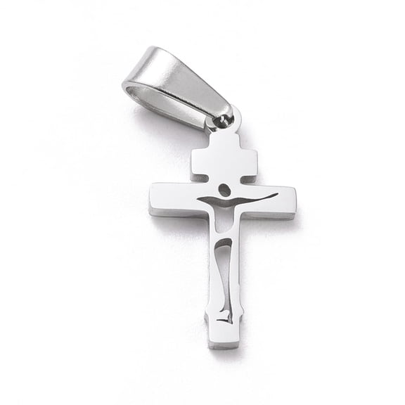 20pcs Non-Tarnish 304 Stainless Steel Pendants Laser Cut Cross Stainless Steel color 21x12x1.5mm Hole: 3.5x7mm