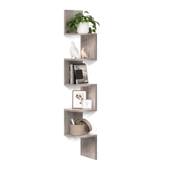 VASAGLE Estantería esquinera, Estante Flotante de Pared de 5 Niveles con diseño de Zigzag, estantería, Greige