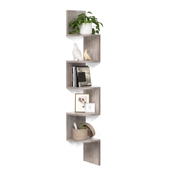 VASAGLE Estantería esquinera, Estante Flotante de Pared de 5 Niveles con diseño de Zigzag, estantería, Greige