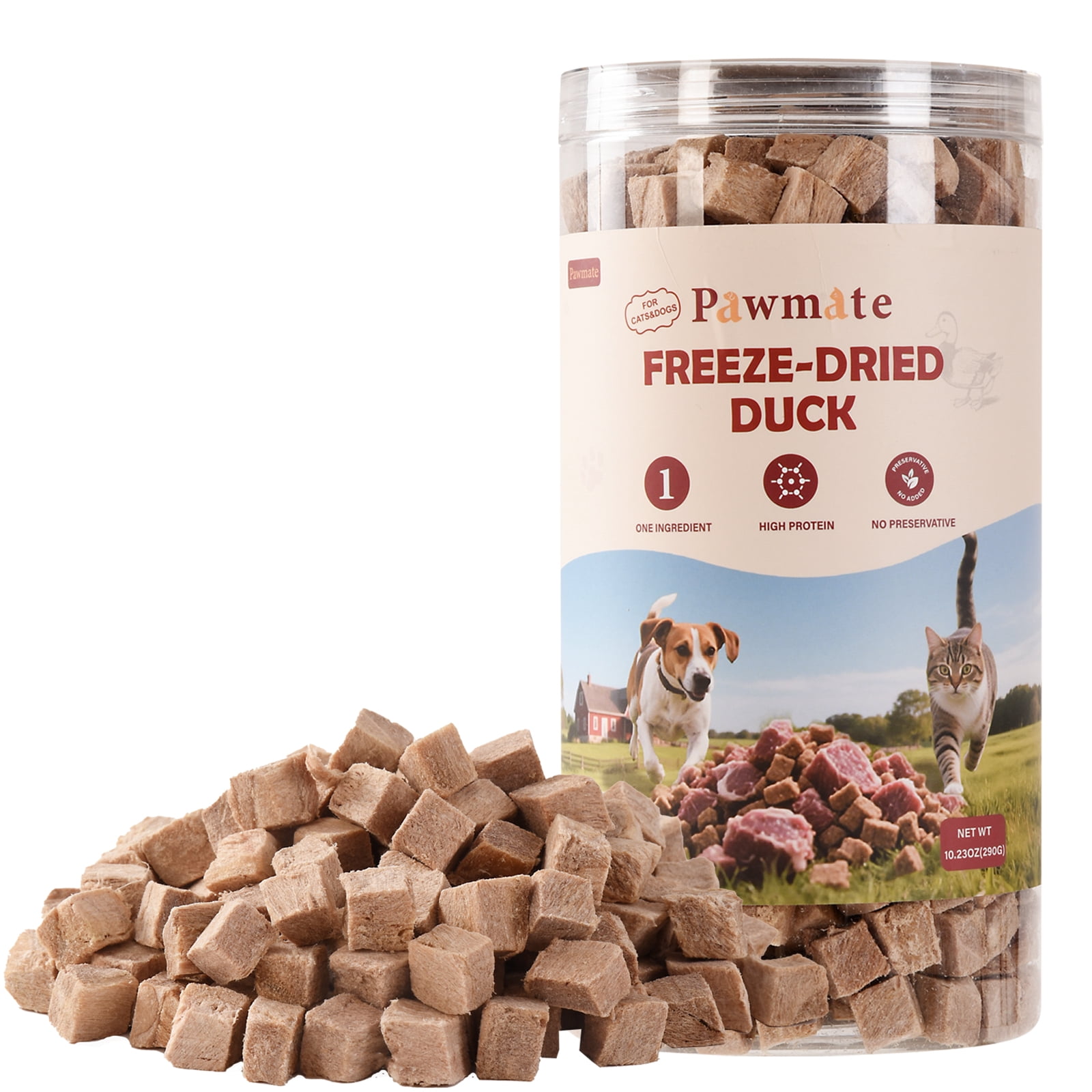 (5 pack) PAWMATE Freeze Dried Duck Treats for Dogs & Cats, Healthy Single Ingredient, High Protein Snacks for Training, 10.23oz