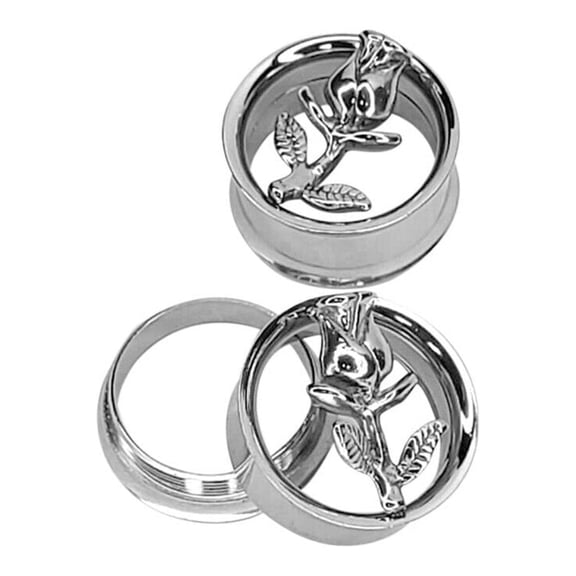 Ear Plugs Screw Fit Surgical Steel Vintage Rose Flower Design - Sold as a pair