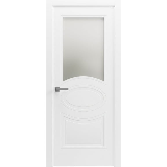 Solid French Pre-Hung Door Opaque Glass / Mela 7012 Matte White / Single Regular Panel Frame Handle / Bathroom Bedroom Modern Doors -18" x 84"