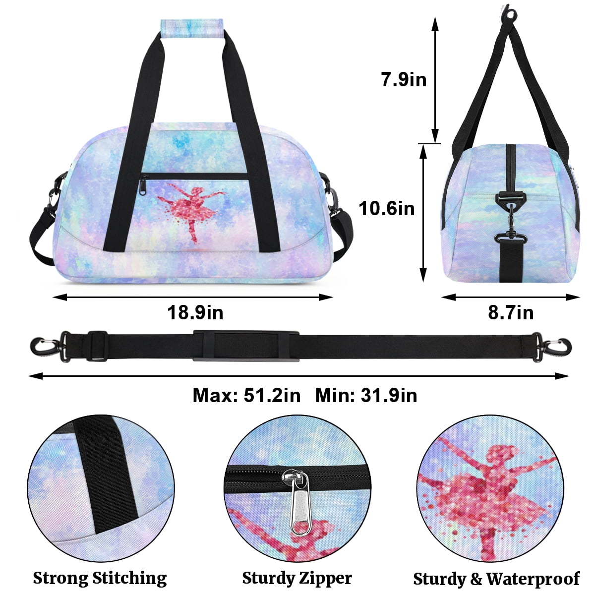 Qzjjjmy Dance Gymnastics Bag for Girls Kids Sports Duffle Bag Ballet Bag Travel Bag